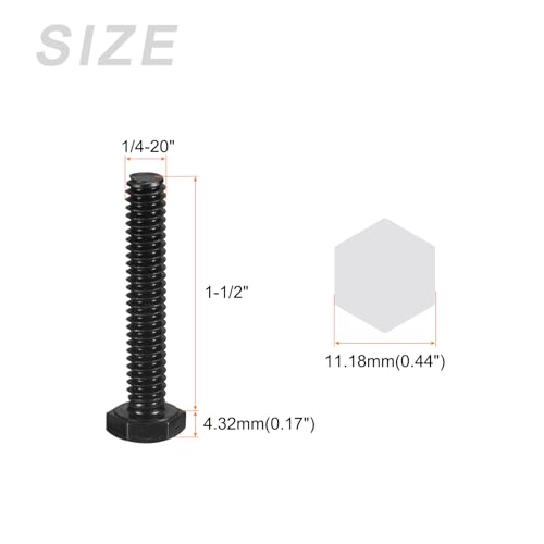 Image of METALLIXITY Hex Head Bolts (1 /4-20 x 1-1 /2 inch) 10Pcs, 304 Stainless Steel 18-8, Fully Threaded, External Hex Drive, Hex Head Screw Bolt, Black Oxide