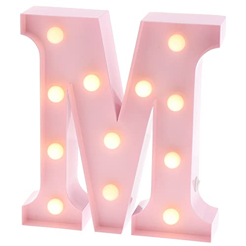 Barnyard Designs Metal Marquee Letter M Light Up Wall Initial Nursery Letter, Home and Event Decoration 9 Inch (Baby Pink)