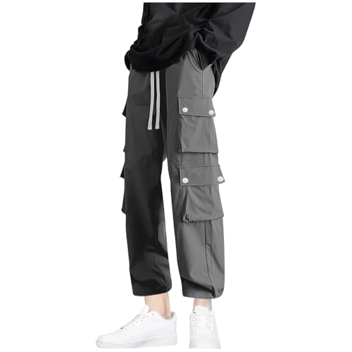 Mens Casual Joggers Pants Stretch Drawstring Cargo Pants Lightweight Straight Leg Hiking Pants with Multi Pockets