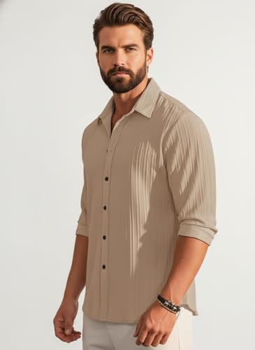 Image of Amazon Brand - INKAST Men's Casual Button Down Shirts Long Sleeve Linen Shirt Fashion Textured Beach Summer Shirt