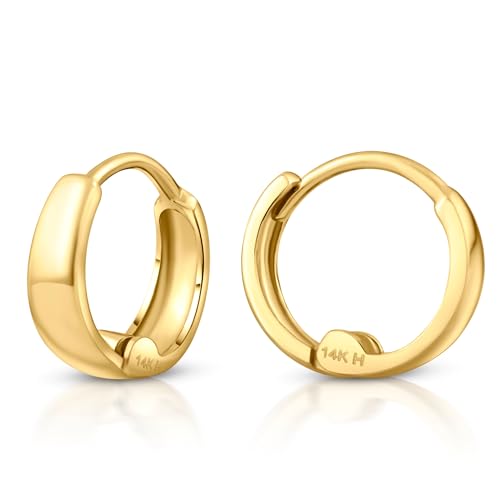 14k Solid Gold Huggie Earrings, Simple Hoops, Plain Huggies, Real Earrings for Women