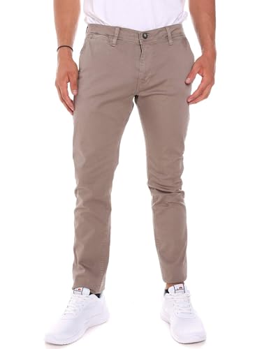 Pantalon 911BU25007 chino beige ajusté stretch pour homme chic