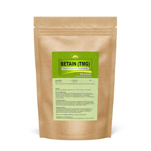 Betain (TMG/Trimethylglycin) Premiumqualität ohne Zusatzstoffe Betaine anhydrous (wasserfrei) vegan 250 g Pulver im Beutel Bonemis