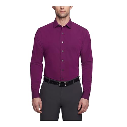 Image of Kenneth Cole REACTION Unlisted Men's Slim Fit Solid Cotton Spread Collar Full Sleeves Formal Dress Shirt