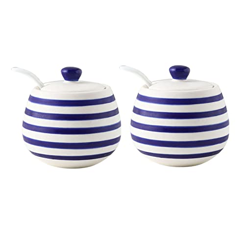 ROJDFCNBW Airtight Glass Storage Jar, Juego de azucarero azul: elegante tarro for almacenar azúcar con tapa, cuchara y dispensador: recipiente perfecto for azúcar y especias: juego de 2 recipientes