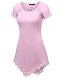 Doublju Lace Hem Asymmetrical Tunic Dress Top For Women With Plus Size BABYPINK X LARGE