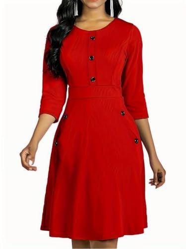 Women Plus Size Curvy Work Formal Casual Solid Color Basic Round Neck A-line Dress