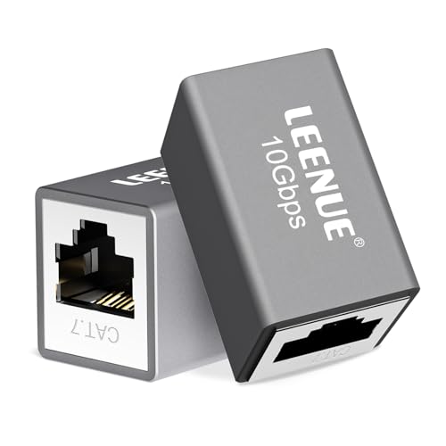 LEENUE RJ45 Coupler Female to Female 10Gbps/600MHZ Gold plated Ethernet Connector Shielded Ethernet Coupler for Cat7/ Cat6/ Cat5/ Cat5e Network Cable POE Silver Grey 2 Pack
