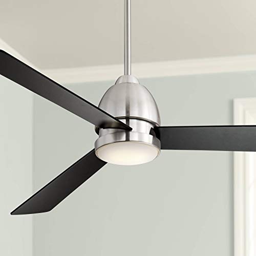 56" Solana Breeze Ceiling Fan with Light LED Remote Control Brushed Nickel Black