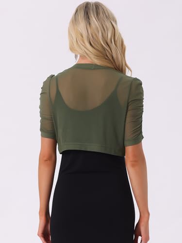 Image of Allegra K Casual Short Sleeve Mesh Sheer Shrug for Women Open Front Cropped Cardigan Bolero