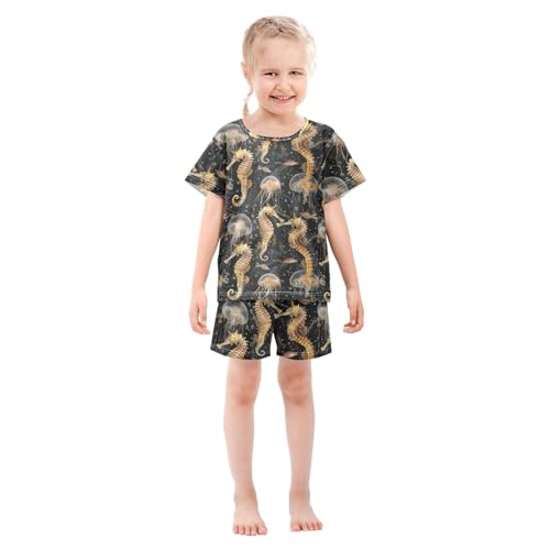 ALAZA Seahorse Jellyfish Pajama Set Short Sleeve Sleepwear Soft Lounge Nightwear3