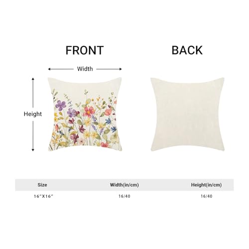 Image of AEIOAE Spring Pillow Covers 16x16 Inch Set of 2, Colorful Wild Flower Leaves Plant Throw Pillows Case,Seasonal Floral Outdoor Decorative Farmhouse Decor Cushion Covers for Home Sofa Bed Couch