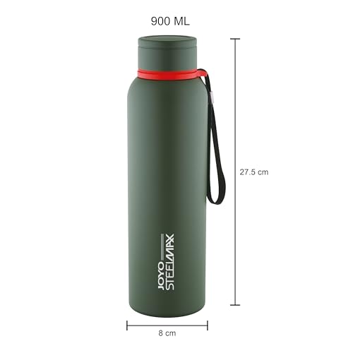 Image of Joyo Century Stainless Steel Bottle, 900 ml Water Bottles, Hot for 18 Hours & Cold for 24 Hours, Easy to Carry, Easy Grip, Rust Proof, Tea, Coffee, Office, Travel Bottle - Green