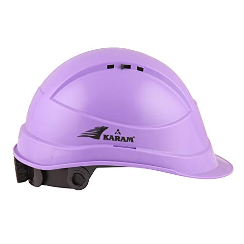 Image of KARAM ISI Marked Safety Helmet for Construction & Outdoor Activities | Adjustable Chin Strap & Rachet Type Adjustment | Lightweight, Comfortable & Durable Hard Hat | Violet | PN542 (Pack of 2)