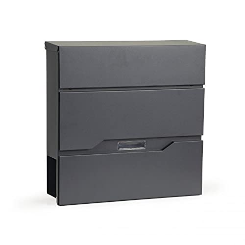 WTD HPB932-33 - Buzón de pared (con compartimento para periódicos separado, placa para nombre, 2 llaves), color gris oscuro Cover