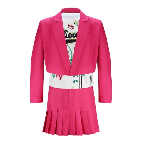 Dormation Men White Chicks Cosplay Costume Marcus Kevin 3Pcs Jacket Skirt T-Shirt Black Detective Outfit Halloween Party Wear (Pink XX-Large)