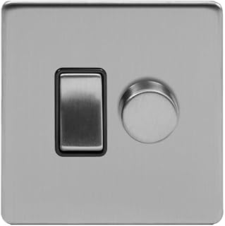 Soho Lighting Brushed Chrome Dimmer and Rocker Switch Combo Light Switch 2 Way Switch & Trailing Dimmer | Screwless with Black Inserts