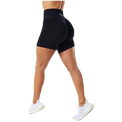 Sunzel Butt Scrunch Seamless Shorts, Womens 5 Inch Workout Shorts High Waist Stretch Booty Short for Gym/Yoga/Running/Biking, Black Grey, Small Cover