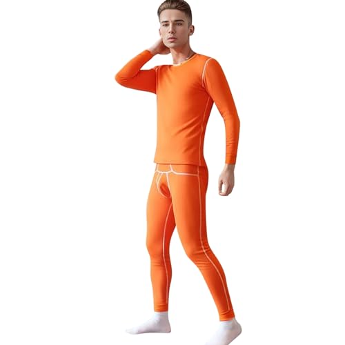 Generisch Ensemble de sous-vêtements thermiques pour homme - T-shirt à manches longues et pantalon thermique - Avec doublure en velours - Sous-vêtements fonctionnels - Couleur unie - Doux et stretch
