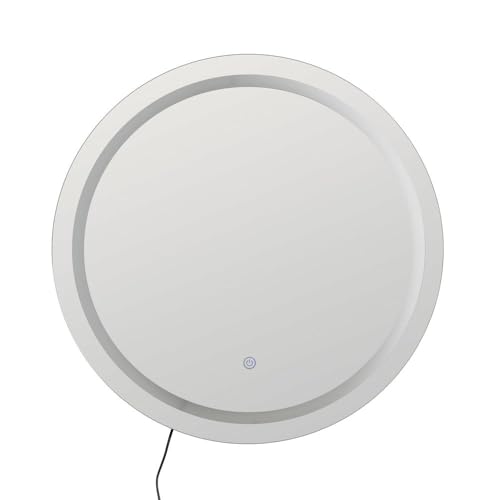 LOLAhome Espejo de Pared Redondo de 60 cm con Luz Led Blanca de 4500 Kelvin con Botón Táctil y Enchufe Europeo sin Marco para Baño, Vestidor o Decoración