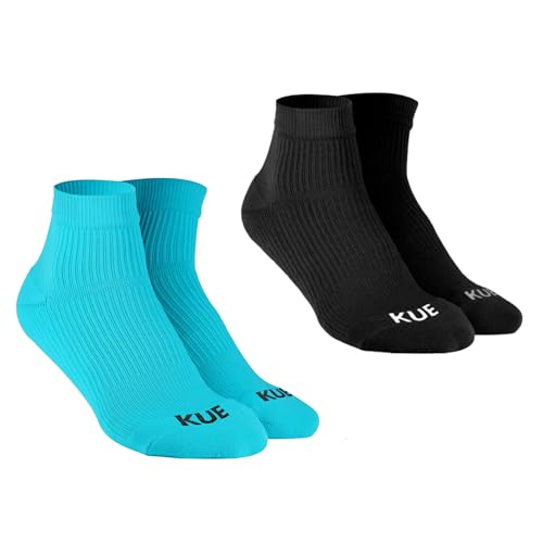 Image of KUE Graduated Compression Socks For Women & Men 18-21 mmHg |Everyday Summer Socks - Running & Fitness Improved Blood Circulation, Pain Relief |Ankle Socks (Combo Pack Of 2 - Turquoise & Black - L /XL)
