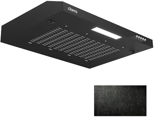 CIARRA CBCB6903 Unterbau Dunstabzugshaube 60cm Schwarz für Wohnung Küchen | Umluft & Abluft, 3 Leistungsstufen, Fettfilter, LED-Beleuchtung, Unterschrank Unterbauhaube mit CBCF001