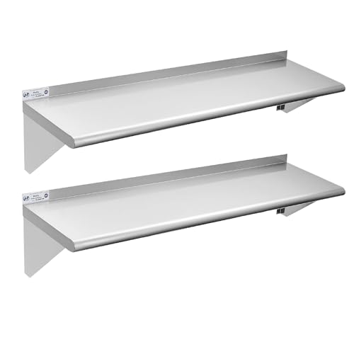 Image of Hally Stainless Steel Shelf Wall Mounted Metal Shelf Wall Shelf 12 x 48 NSF Heavy Duty 280 lb Capacity, Commercial Wall Mounted Storage Rack for Kitchen, Garage, Laundry Room 2 Pack