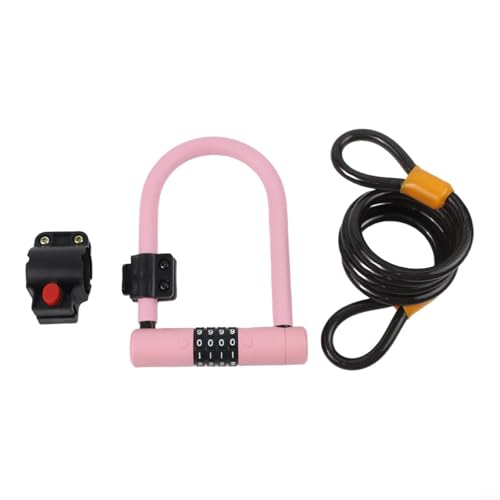 Antivol de vélo en forme de U avec mot de passe à quatre chiffres en alliage d'acier robuste avec revêtement en silicone résistant aux intempéries pour roue de vélo, scooter (rose)
