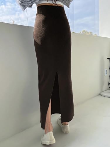 Women Casual Casual Solid Color Hem Knit Skirt Midi Long Skirt2