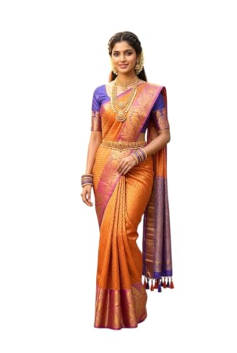 Image of VFCollections Women's Kanchipuram Silk Pure Pattu Sarees With Blouse