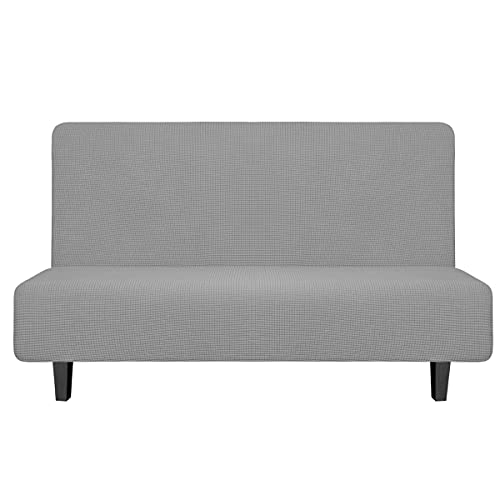 Image of Easy-Going Stretch Medium Futon Slipcover Armless Futon Cover Light Gray