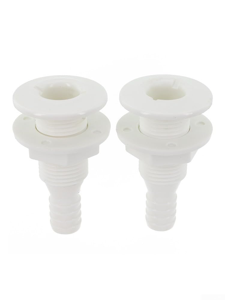 2-pack Marine Thru-hull Skin Fitting for Bilge Hose Boat Drain Outlet 19 Mm (0.75) Abs Drain Connector Leak-proof Simple Set up White