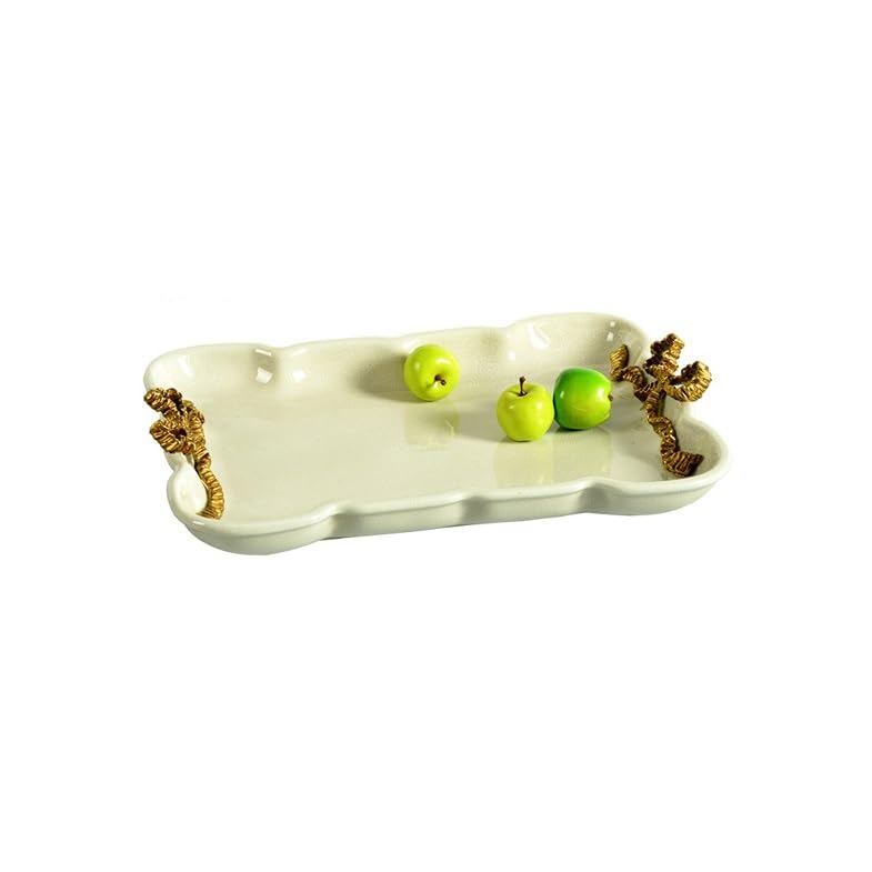 Talerz z owocami, kosz z owocami, taca na warzywa, biały ceramiczny prostokątny talerz z owocami, Villa Candy, suszony talerz z owocami, przechowywanie, ozdoby, prezent, salon, stolik kawowy, biurko,