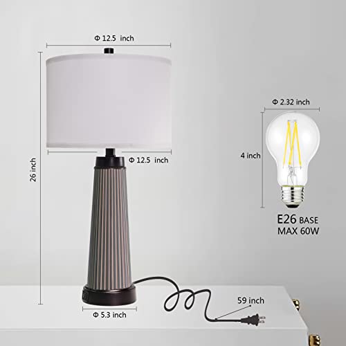 Roriano Table Lamps For Living Room Set Of 2, 3 Way Dimmable Modern Glass Touch Lamp With 2 Usb Ports, 26" Farmhouse Nightstand Desk Lamp For Bedroom Bedside, Led Bulbs Included (Black) #TOP3