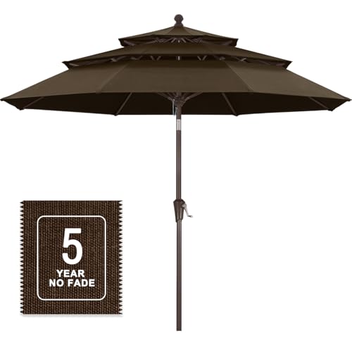 Image of MASTERCANOPY 9ft 3-Tier Olefin Patio Umbrella, Light Coffee