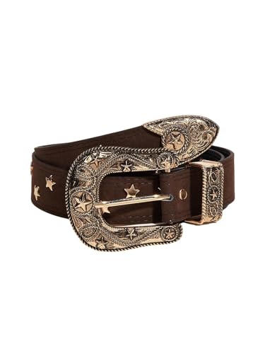 Women's Star Metal Buckle Belt PU Leather Boho Western Adjustable Waist Cowboys Cowgirl Belt