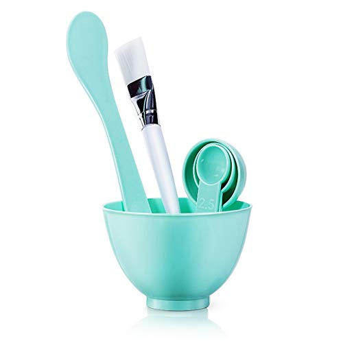 1Set 6 in 1 Face Pack Mixing Bowl Set DIY Face Pack Mixing Tool Kit Homemade Beauty Product Container Skin Care Holders with Bowl Stick Spatula Face Pack Brush Measuring Spoons (Green)