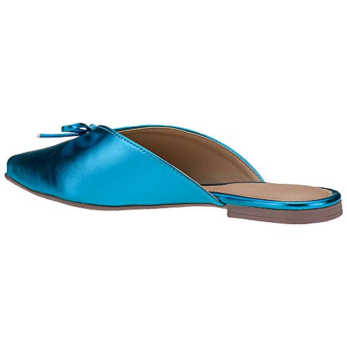 Mule Feminino Rasteirinha Metalizado Bico Fino Eleganteria Tamanho:38;Cor:Azul Metalizado