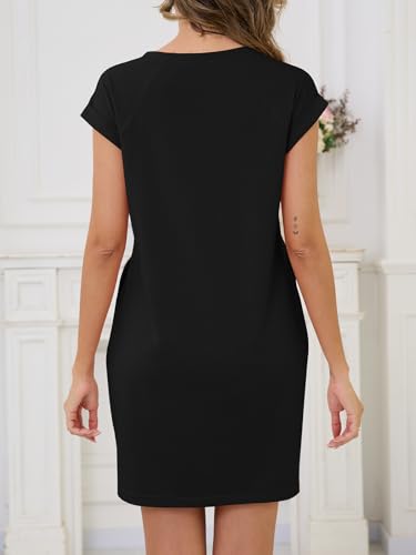 Image of UNCLECAT Womens T Shirt Midi Dresses Summer Cap Sleeve Crewneck Loose Fit Casual Dress with Pockets