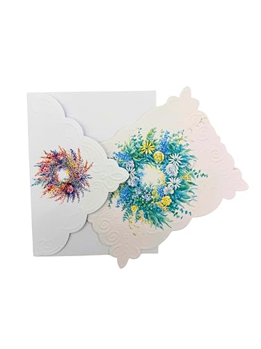 Image of Poster Foundry Set of 3 - Blue Wreath Boxed Note Cards by Carol Wilson. 10 embossed 4x5 Die-Cut Notecards and Matching Envelopes in Decorative Gift Box with Magnetic Flap. NCP3000