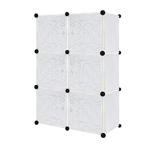 Aufun armadio portatile fai da te,armadio combinato modulare, armadio pieghevole,sistema di scaffali senzasalvaspazio, cubo ideale per riporre libri, giocattoli,file74.5x 37 x 112cm(6cubi,bianco)
