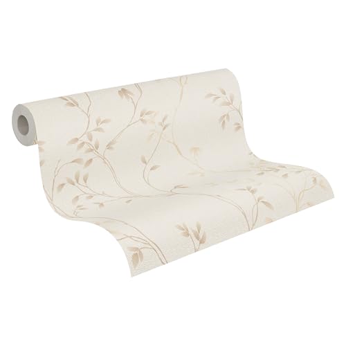 A.S. Création Papel pintado floral no tejido en color beige, crem...