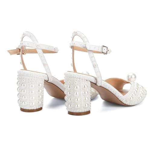 Goolita Pearl Heels For Women Mid Block Ankle Strap Heeled Sandals Round Open Toe Party Evening Bridal Shoes For Wedding4