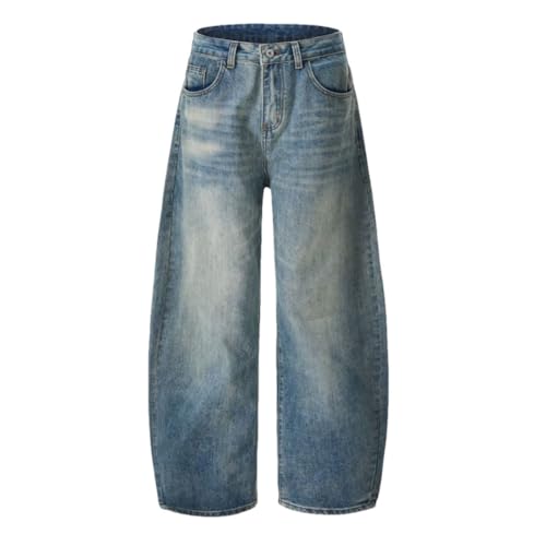 Men's Denim Pants Solid Color Washing Straight Wide Leg Loose Jeans