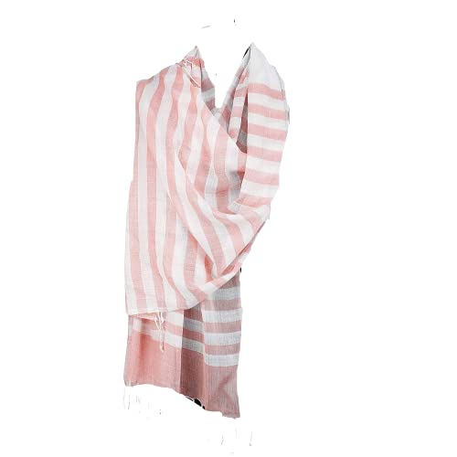 Women's Stole Scarf Wrap Shawl Stripes Summer/Winter (Ov-20_Coral/Off White_Free Size)-image-18
