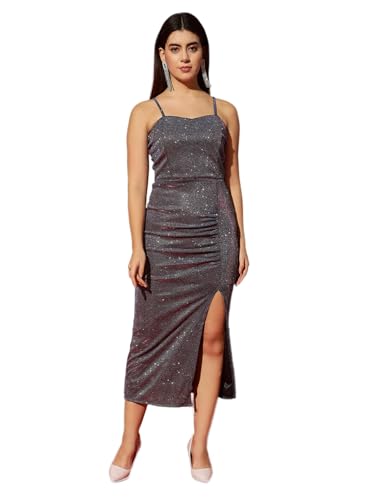 Image of Vaararo Lycra Sleeveless Party Dress for Women | Bodycon Shimmery Spaghetti Strap Outfit