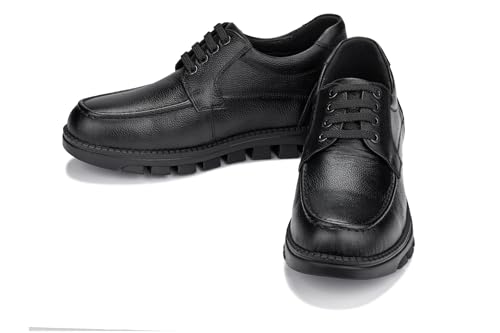Image of CALTO Men's Invisible Height Increasing Elevator Shoes - Black Pebble Grain Leather Lace-up Casual Shoes - 3 Inches Taller - G6381 - Size 10 D(M) US