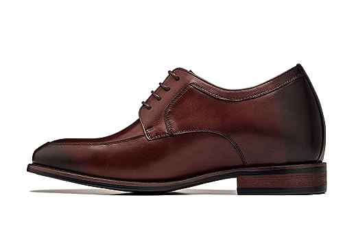 Image of CALTO Men's Invisible Height Increasing Elevator Shoes - Rust Brown Premium Leather Lace-up Round-Toe Formal Derby Oxfords - 2.8 Inches Taller - Y7427- Size 7 D(M) US