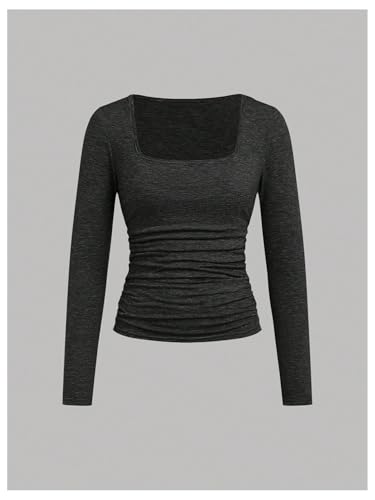 SOLY HUX Girl's 3 Piece T Shirt Square Neck Long Sleeve Ruched Tee Slim Fitted Basic Tops3