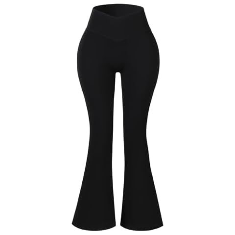 AUROLA Fire Flare Leggings for Women, Crossover High Waisted Yoga Pants Tummy Control Wide Leg Bootcut Leggings-30 Inseam(Black,L) Cover